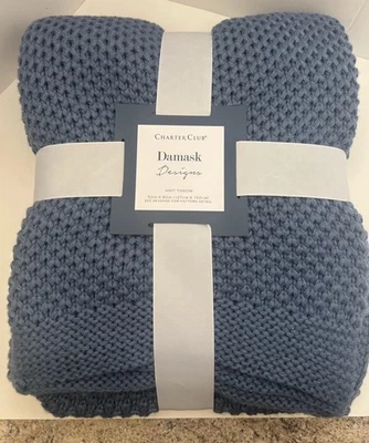 Charter Club Damask Honeycomb Throw Blanket 50in x 60 in Blue NEW - Image 1 of 4