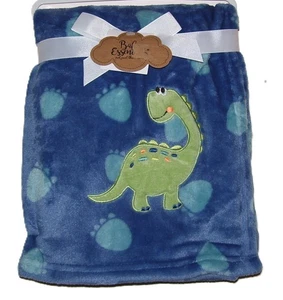 Baby Essentials Very Soft Blue Green Dinosaur Baby Blanket - Picture 1 of 2