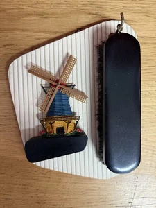 Souvenir Dutch Windmill Wall Hanging with Black Clothes Brush vintage retro prop - Picture 1 of 15