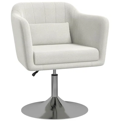Swivel Tub Chair Cream Linen 60x60x91cm Retro Steel Frame Cushion Seat Padded XL - Image 1 of 4