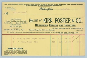 Ephemera BILLHEAD RICEVUTA Kirk Foster & Co Grocers Importers 1908 Philadelphia - Foto 1 di 2