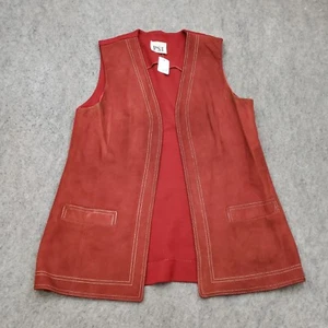 VINTAGE PSI gilet donna grande marrone arancione pelle scamosciata lana casual donna * - Foto 1 di 17