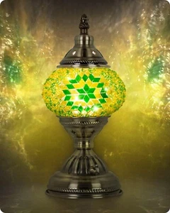 Turkish Moroccan Lamp with Bronze Base Handmade Tiffany Mosaic Glass Lamps - Picture 1 of 7
