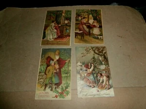 4 Antique 1907 Embossed Christmas Postcards Santa Through Window Children Piano - Picture 1 of 10