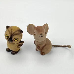 Vintage Josef Originals Japan beflockte flauschige braune Eule & Hongkong Maus Figuren - Bild 1 von 5