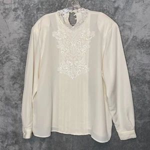 Vintage Worthington Women Victorian Classy Pintuck Lace High Neck Blouse 20 Tall - Picture 1 of 14