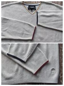 Tommy Hilfiger Pullover XL Herren creme bestickt CREST V-Ausschnitt gerippt - Bild 1 von 10