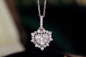 2Ct Round Lab Created Diamond Cluster Pendant 18" Chain 14k White Gold Plated - Picture 1 of 5