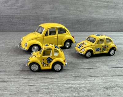 Лот из 3 VW Volkswagen Beetle литая модель игрушечный автомобиль желтый - Изображение 1 из 4