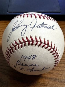 JOHNNY ANTONELLI 2 SIGNED HANDSIGNIERT OML BASEBALL! Braves! NL Champs! PSA! - Bild 1 von 2