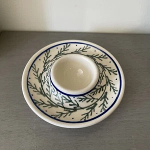 Polish Pottery Handmade Pottery Leaves Egg Cup Holder Flat - Picture 1 of 9