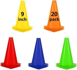 Soccer Cones (9 Inch 20 Pack), Agility Training Sport Cone with Carry Bag - Picture 1 of 6