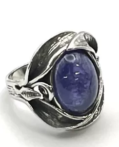 ANELLO ALLUNGATO NUOVO SENZA ETICHETTE O PAZ ARGENTO STERLING 925 FOGLIE DI TANZANITE TG 10 ISRAELE PZ - Foto 1 di 9