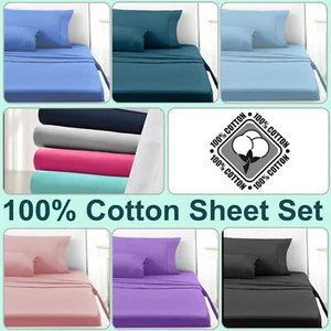 100% Egyptian Cotton Flat Fitted Sheet Set 2000TC Single/Double/Queen/King/KSB - Picture 1 of 23