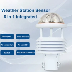 6 in 1 Weather Sensor Ultrasonic Meteorograph Wind Speed Temp Humidity Rainfall - Picture 1 of 8