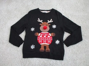 Ugly Sweater Women Large Black 41x26in Christmas Pullover Xmas Sequins Reindeer - Picture 1 of 16