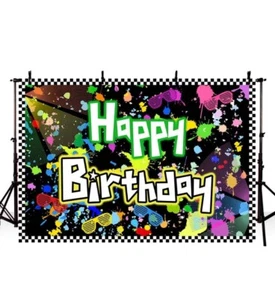 Graffiti Black Photo Booth Happy Birthday Backdrop for Photography 7x5ft - Picture 1 of 2