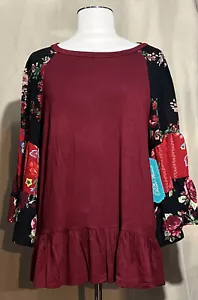 Pioneer Woman Mixed Media Blouse~ Flowing Sleeves~NEW~Red~Multicolor - Picture 1 of 8