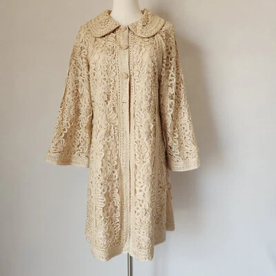 Sue Wong Nocturne Cinta de Encaje Formal Elegante Chaqueta Larga Abrigo Botón Beige Talla 10 Foto 1 de 4