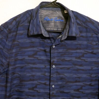 Robert Graham Shirt Mens Large Long Sleeve Button Classic Fit Blue Black Camo - Image 1 of 4
