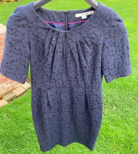 BODEN Pleat Neck Navy Lace Shift Dress size 8 reg --bwb6---- - Picture 1 of 5