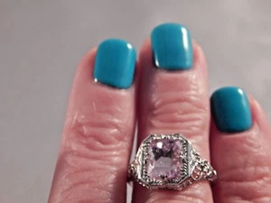 2.38 Ct. Emerald Cut Pink Kunzite Filigree Sterling Silver Ring Free Sizing - Picture 1 of 7