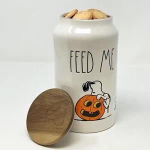 Rae Dunn Peanuts Snoopy Pumpkin Feed Me Halloween Canister by Magenta NEW White - Picture 1 of 4