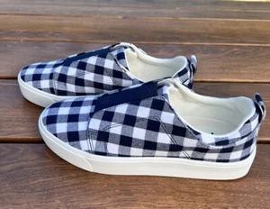 NEW! ISAAC MIZRAH LIVE! - Gingham Printed Canvas Sneakers - Dark Navy - Size 9 M - Picture 1 of 5