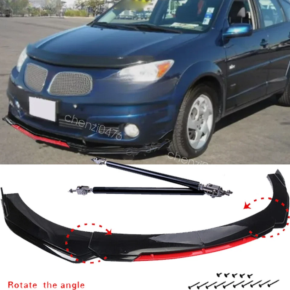 For Pontiac Vibe 2003-2010 Black&Red Front Bumper Lip Spoiler Splitter Strut Rod Foto 1 de 4