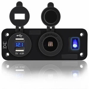Boat Marine Dual USB Charger+LED Voltmeter+12V Power Socket On-Off Switch Panel - Photo 1 sur 8