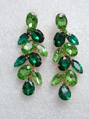 1 paar Ohrringe  oval Tropfen Acryl goldfarben/Grün Modeschmuck M2 - Bild 1 von 4