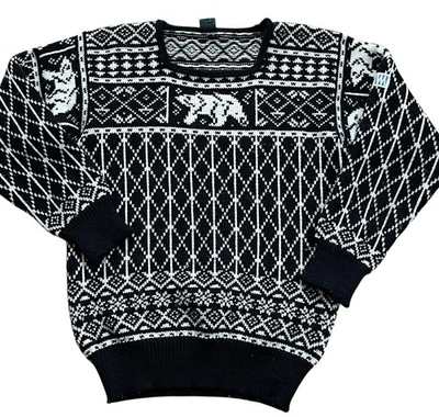Vintage Dale Of Norway Polar Bear Black Geometric Wool Knit Sweater  M - Image 1 of 4