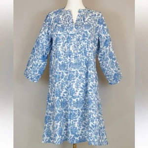 La Plage Size Medium The Maye Blue & White floral Blockprint Mini Dress - Picture 1 of 14