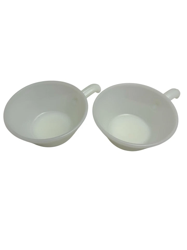(2) Anchor Hocking Fire King Blanco Leche Vidrio Sopa Tazón Plato Mango Medio Centavo A4 Foto 1 de 4