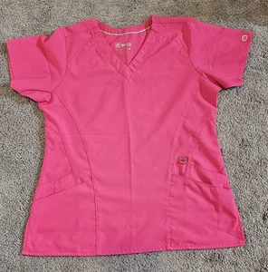 Wonder Wink W123 Scrub Top Size Small Fitted Hot Pink V-Neck Pockets - Picture 1 of 3