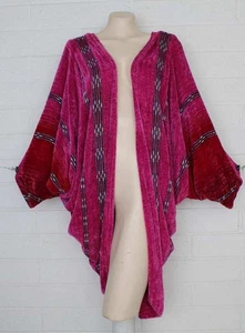 Cynthia Krause Weaver One Size Raspberry Blue Tribal Design Trim Cocoon Jacket - Picture 1 of 8