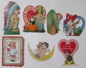 7 ~1930's VINTAGE DIE CUT VALENTINE CARDS~ 1 STANDS & 2 OPEN~ NEAT GROUP VAL2 - Picture 1 of 5