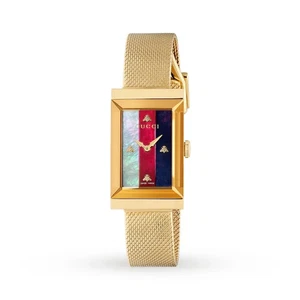 Gucci G-Frame Ladies 21x34mm Yellow Gold PVD Mesh Quartz Watch YA147410 - Picture 1 of 15