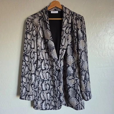 Susan Graver Snake Print Liquid Knit Blazer Jacket Shawl Collar Black/Tan Size M - Image 1 of 4