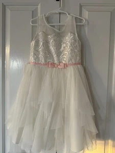 Girls White Jona Michelle Tulle Lined Dress Size 6 - Picture 1 of 3