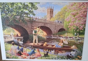 Falcon DeLuxe 1000 Piece Jigsaw Puzzle Boating on the River Excellent Condition - Picture 1 of 8