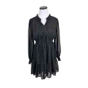 Sweet Wanderer Long Sleeve Blouson Dress Black Gold Metallic Size XL - Picture 1 of 6