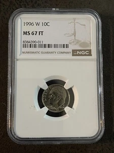1996-W Roosevelt Dime NGC MS-67 FT - Picture 1 of 2