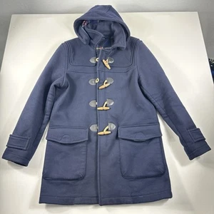 Tommy Hilfiger Navy Blue Duffle Coat Hooded Tartan Plaid Lined Mens L Parka Wool - Picture 1 of 13