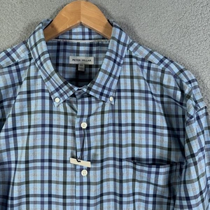 Peter Millar Shirt Men XXL Blue Chambly Crown Lite Stretch Plaid Sport Button up - Picture 1 of 11