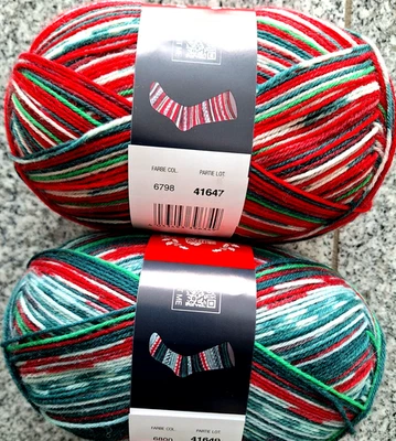 LUXUS-SOCKENWOLLE VON LANA GROSSA (kg/80€) Sockenwolle Meilenweit CHRISTMAS musterbildend 2 x 100g 4f Lana Grossa