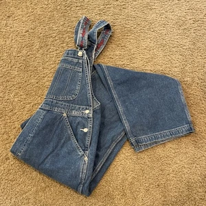 Vintage Tommy Hilfiger Bib Overalls Mens Medium M Blue Denim Loose Logo Hip Hop - Picture 1 of 13