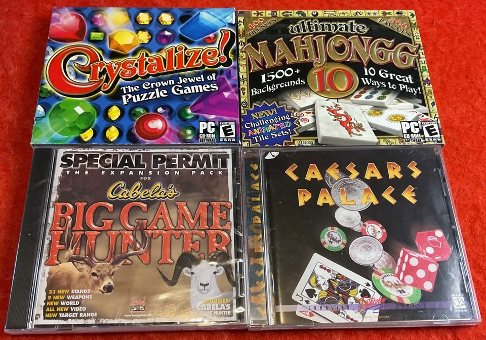 Lot of 4 PC games. Cabelas Big Game Hunter, Crystalize, Caesars Palace, Mahjongg - Image 1 of 1
