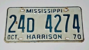 Vintage 1970 Mississippi License Plate 24D4274 Harrison County Gulfport Biloxi - Picture 1 of 5