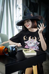 UNISEX-  PASTEL GOTH BABY BAPHOMET T-SHIRT, GOTH GIFTS, CREEPY CUTE T-SHIRTS - Picture 1 of 3